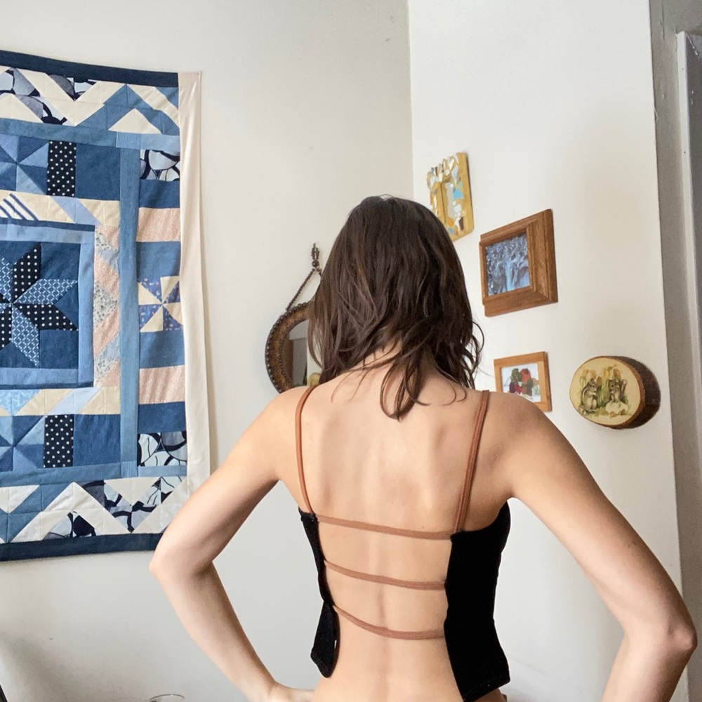 Black Sparkly Open Back Crop Top 90s Y2K